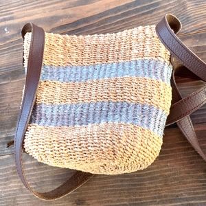 Vincent Pradier woven straw bucket bag crossbody summer metallic beach